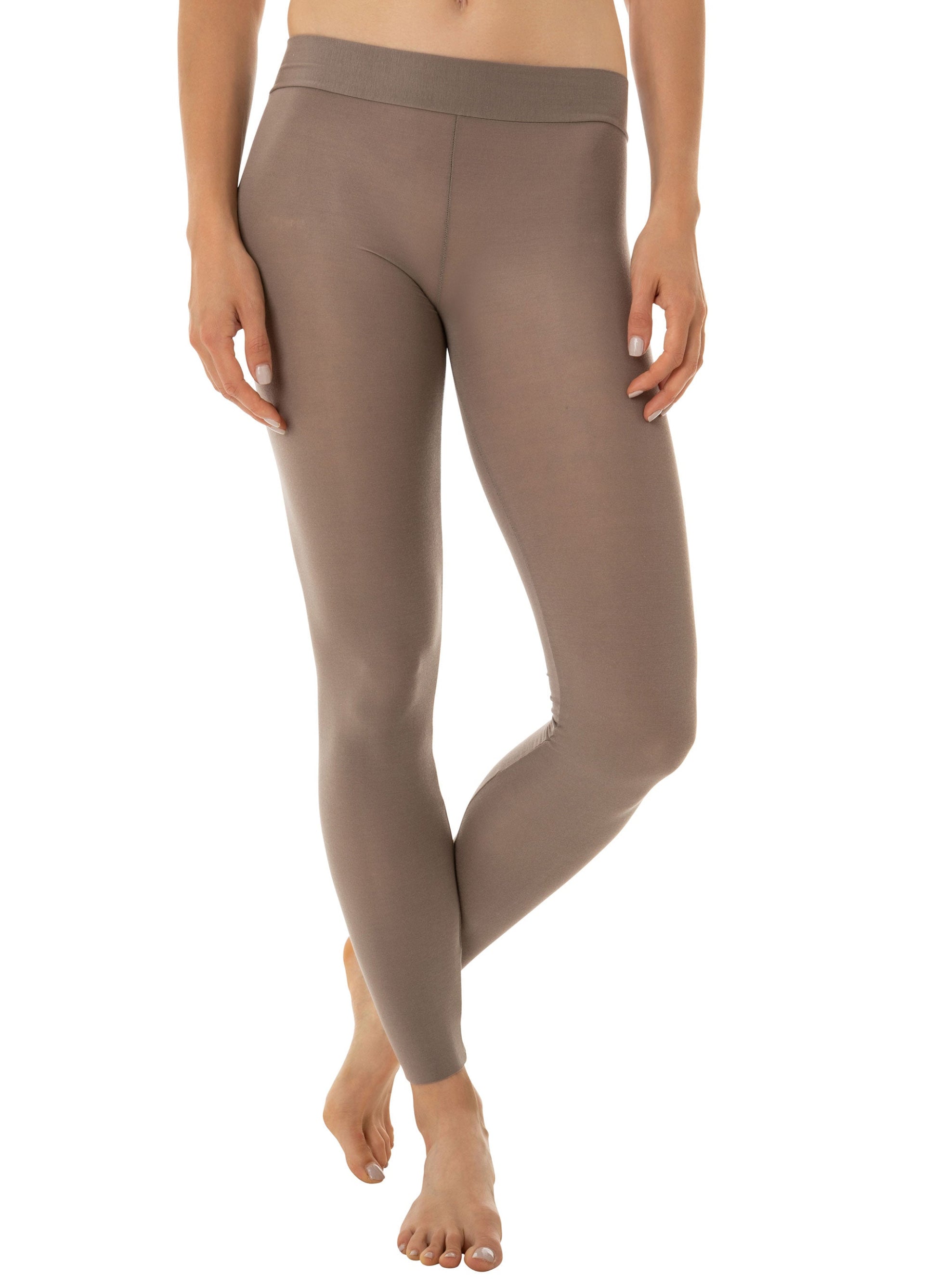 Woman's legs wearing coffee colour modal leggings 